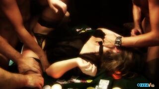 Den stygga bruna bombplanet får dubbla knullar på ett pokerbord fyra gånger