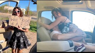 Hot hitchhiker flicka i underkläder utan fitta, "Jag ska göra något för en åktur."