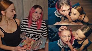 Fullt kvinnlig - flicka lär Sissy hur man suger dick