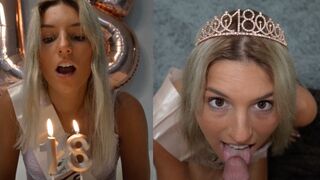 18-årig college flicka firar sin födelsedag genom att suga hennes kuk och njuta av hennes ansikte