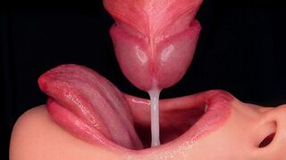 Närbild: Bästa blowjob spritzes två gånger! Horny, fluffy blow jobb! Den våtaste kuk suger i asmr 4k