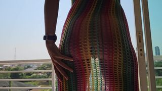 Stort nöje och orgasm onanerar på solen # naturliga flicka äventyr på balkongen på hotellet