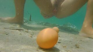 Den fantastiska resan av två ägg till botten av havet med offentligt utställningsäventyr och fitta träning