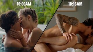 Oskyldiga franska kyss i poolen förvandlas till en våldsam knull
