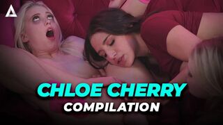 Skinny blondin Chloe Cherry lesbiskt urval med eldiga tre